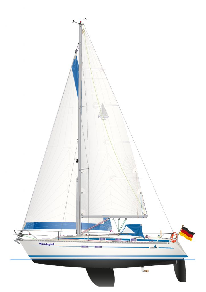 BAVARIA 350 3 Kabinen - digitale Schiffsriss Graphik, als individuelles Yacht Portrait.