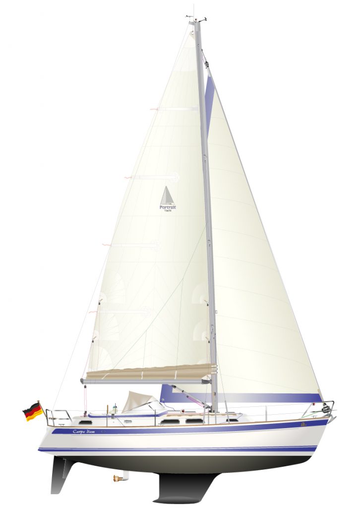 HALLBERG_RASSY_37 - digitale Schiffsriss Graphik, als individuelles Yacht Portrait.